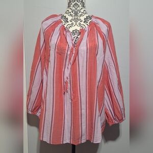 XL Old Navy Pink and Red Striped Blouse